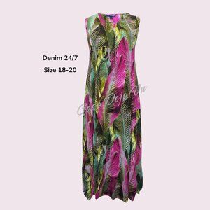 Denim 24/7 Plus Size Tropical Vibrant Floral Crinkle Texture Sleeveless Maxi Dre
